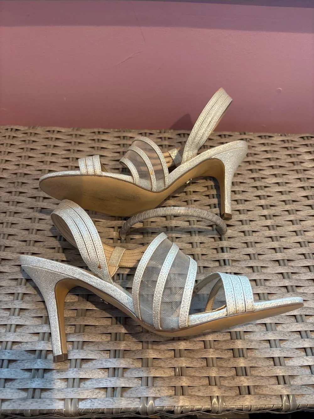 Nina Champagne Glitter Strappy Slingback Heels Size 8.5 M